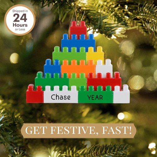 Holiday Traditions Personalized Toddler Ornament 2024 – Fast & Free 24h Customization – Kids Christmas Ornament for Tree – Custom Gift Wrapped Building Blocks Ornament Keepsake for Girls, Boys