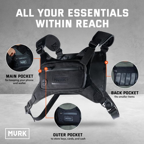 MVRK Water Resistant Chest Pack - Minimalist Running Pack For Workouts, Running Phone Holder With Extra Storage, Lightweight Running Vest, Running Backpack (Black)