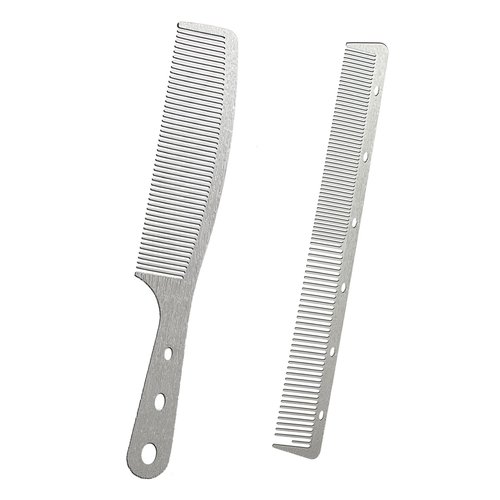 Dolmifapro 2 Pcs Metal Comb, Fine Tooth Comb, Stainless Steel Comb Set, Professional Barber Comb Hair Cutting for Hair Stylist, Easy Take, Anti Static, Heat Resistant, Travel comb, Wood Grain Design
