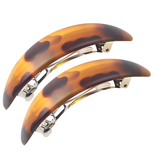 Elegant Curved Tortoise Matte French Barrettes Plastic Cover and Metal Clasp Style Ponytail Clips for Hair Ornament for Thick or Coarser Hair Chignon (Leopard Color)