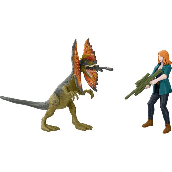 Mattel Jurassic World Dominion Human and Dino Pack, Claire & Dilophosaurus Action Figure Toys and Accessories