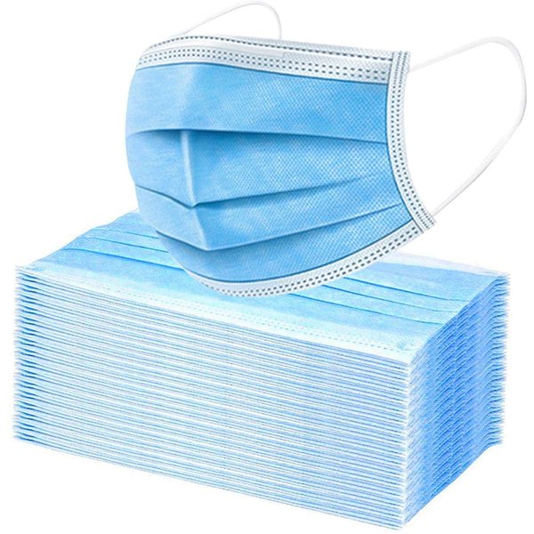 PURE GEM [Pack of 100] Single Use Disposable Blue Face Mask, Soft on Skin, 3-ply Masks Facial Cover with Elastic Earloops Great For Home, Office, School, and Outdoors