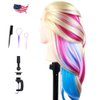 Mannequin Head Manikin Hair Hairdresser Training Head Cosmetology Doll Head (Table Clamp Stand Included) (29" Synthetic Hair, Blonde Red Pink Blue)