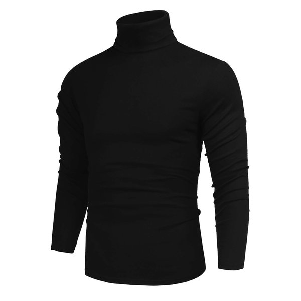 Poriff Men's Basic Turtleneck Pullover Melange Colored Slim Fit Long Sleeve Sweater Black M
