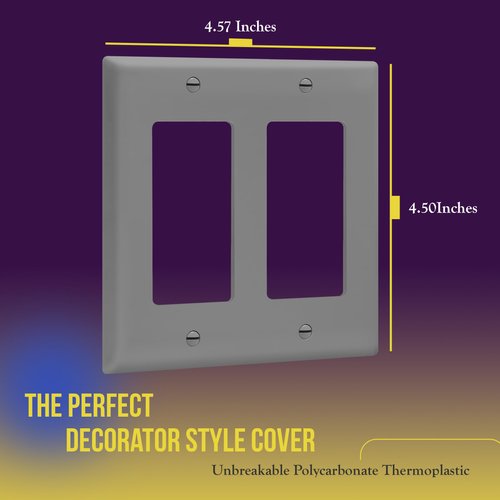 ENERLITES Decorator Light Switch or Receptacle Outlet Wall Plate, Gloss Finish, Size 2-Gang 4.50" x 4.57", Unbreakable Polycarbonate Thermoplastic, UL Listed, 8832-GY, Gray