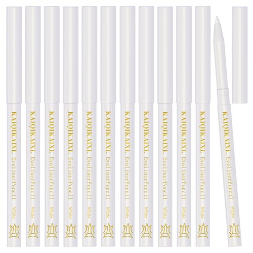 KAIQIKAIXI 12Pcs White Eyeliner Pencils Professional Use as Highlighter,Lip Line Pen Long-lasting Nice Color Eye Brow Gel Pen Makeup Brow Tint Pencils Beauty Makeup Tools