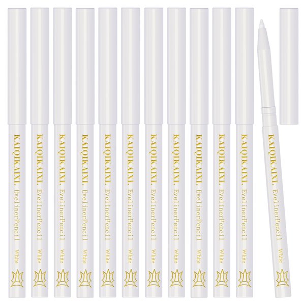 KAIQIKAIXI 12Pcs White Eyeliner Pencils Professional Use as Highlighter,Lip Line Pen Long-lasting Nice Color Eye Brow Gel Pen Makeup Brow Tint Pencils Beauty Makeup Tools