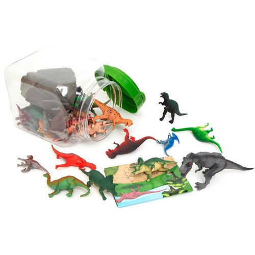 R & S LIMITED Boley: Dinosaur Figure Bucket - 40pc Playset - 28 Dino Figurines & 12 Accessories, Prehistoric Play Mat, Storage Bucket, Jurassic Toy, Kids Ages 3+