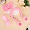 Ondder 6 Pcs Pink Spa Headband and Wristband Set Makeup Spa Headband for Washing Face Bubble Skin Care Headbands Face Wash Sponge Puffy Headband Head Bands Hair Accessories for Women Girls