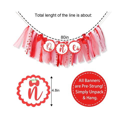 Strawberry 1st Birthday High Chair Banner - Berry Sweet Party Strawberry Girl First Birthday Decorations,Strawberry One Banner,Girls First Birthday (Strawberry Banner)