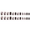 Dark Red Press on Nails Short Medium Length Square Silver Fake Nails with Glitter Line Designs Glossy Full Cover Acrylic Nails Stick on Nails Artificial Reusable False Nails for Women Manicure 24pcs