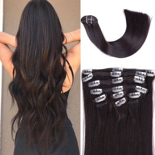 ManeMajesty Clip in Hair Extensions Real Human Hair 100% Human Hair Extensions Clip Ins Straight Curly Wave Clip in Remy Hair Extensions for Women(18 Inch, Espresso)