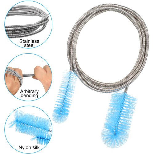 3 Pieces Aquarium Filter Hose Brush Stainless Flexible Tube Cleaning Long Brush Double-ended Bent Pipe Cleaner Brush Steel Spring for Lab Fish Tank Aquarium, 3 Color (61.02 inches, 78.74 inches)