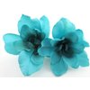 Double Turquoise Apple Blossom Silk Flower Hair Clip with Teeth