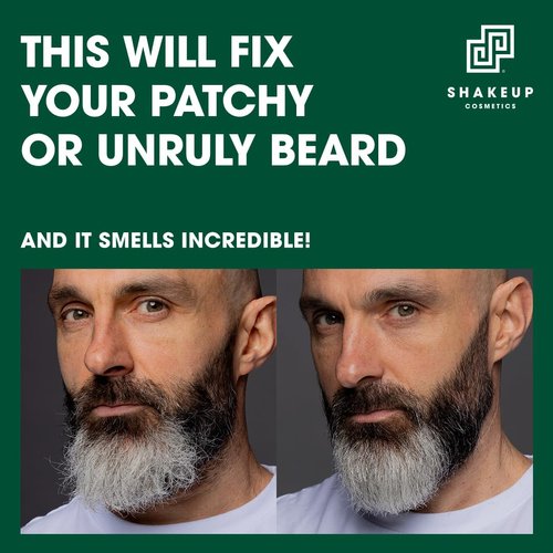 Shakeup Cosmetics Mens Beard Serum & Beard Oil, Supports Thicker & Fuller Beard, Helps Tame Dry & Unruly Hair, Nourishing with Castor Oil, Caffeine & Peptide Complex, 50ml. Aka. THE MANE EVENT