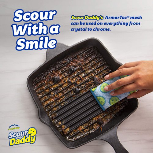 Scrub Daddy Scour Pads - Scour Daddy - Multi-Surface Scouring Pad, Absorbent, Durable, FlexTexture Sponge, Soft in Warm Water, Firm in Cold, Scratch Free, Odor Resistant, Easy to Clean 3ct (Pack of 1)