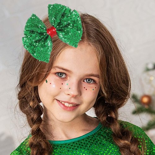 Catery Bow Hair Clips Sequins Bow Hair Piece Glitter Bow Alligator Hair Clips Barrettes Party Hair Accessories for Women and Baby Girls (green)