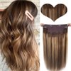 Wirees Human Hair Extensions,Ombre Chocolate Brown to Caramel Blonde Highlights Remy Hair Extensions Balayage Secrect Wire Extensions Natural Straight Hair Flip in Extensions 20 inch 100g