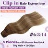LaaVoo Hair Extensions Clip ins Ombre Medium Brown to Light Brown Mix Golden Blonde Balayage Clip in Hair Extensions Real Human Hair Balayage Brown Clip in Extensions for Short Hair 12 Inch 80G 5pcs