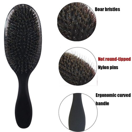 Boar Bristle Hair Brush Detangling Paddle Brush for Curly Fine Straight Natural Hair, Anti-frizz Detangler Brush Styling Hairbrush for Women Men