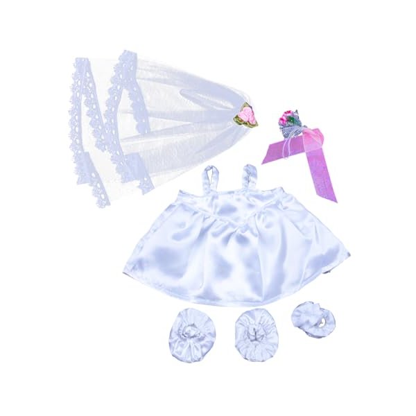 Bride W/Veil and Bouquet for 6"-10" Soft Toys, Plush Animal Wedding Dress-Up Outfit, Perfect Accessory for Stuffed Animals, Fits Most Plush Toys