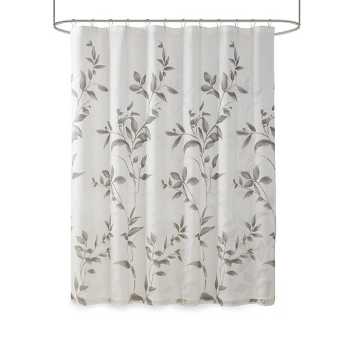 Madison Park Cecily Botanical Modern Shower Curtain, Contemporary Design Water Repellent Shower Curtains for Bathroom, 72 X 72, Grey
