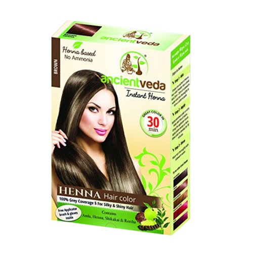 Ancientveda Henna Hair Color | Instant Henna with Applicator Brush & Gloves | Organic hair Nourishment color Peroxide free | Natural ingredients Safe for all hair types - (60 Grams - Brown)