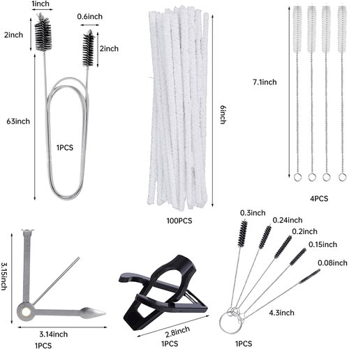 Pipe Cleaners Tool Set for Pipe Smoking,100 Pcs Bristle Pipe Cleaners,1Pcs 3-in-1 Pipe Tamper Reamer Tool,1Pcs Flexible Long Pipe Cleaners Brush,1Pcs Mini Nylon Brush Set,4Pcs Straw Cleaning Brushes