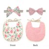 Esumun Baby Girls Reversible Floral Print Bibs Saliva Towel Set, Flounce Edged Burp Cloth and Bow Headband for Newborn Infant Toddlers(SET B)