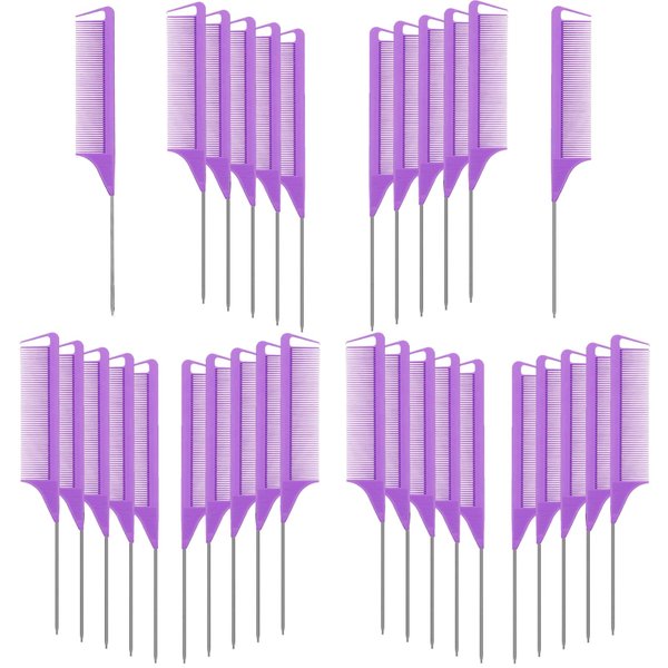 Virtue morals 32 Pieces Carbon Fiber Hair Parting Comb Purple Rat Tail Comb Stainless Steel Pintail Comb Anti Static Heat Resistant Hairdressing Comb for Braids Hair Cutting Hairdressing Styling Tools