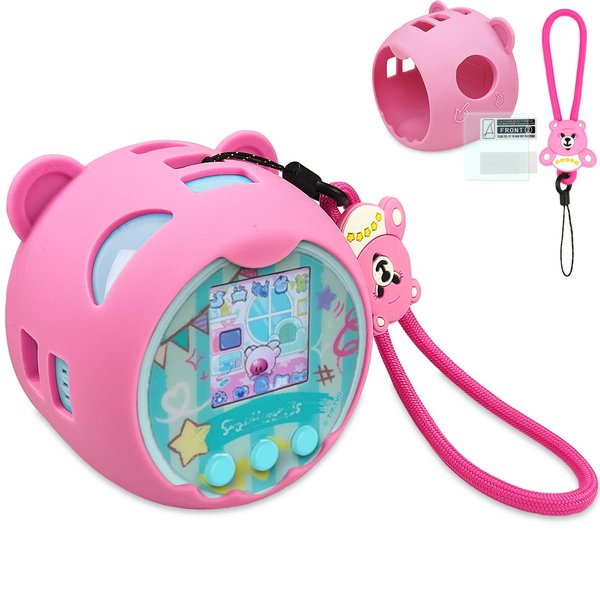 XEGIMOR Silicone Cover Case for Punirunes Interactive Digital Toy Squishy Characters Pet, Screen Protector for Punirunes Virtual Electronic Pets Accessories(Silicone Case and Lanyard) (Pink)