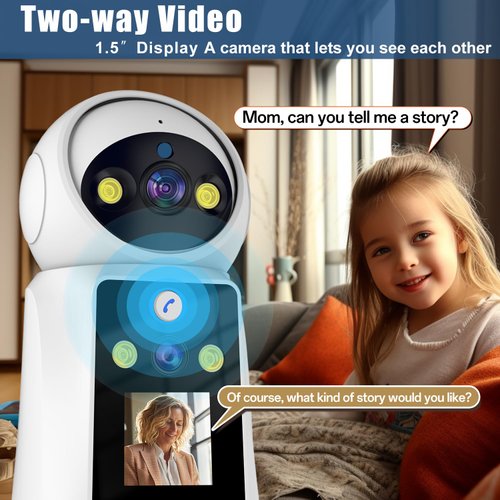 Kinnkall Indoor Baby-Pet-Camera with Two-Way Video & Audio, 1.5" Display PTZ Camera with Mobile App, 2.4G WiFi-Camera for Home Security, Motion Tracking, Cloud/SD,24/7