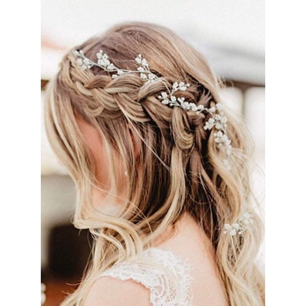 Chargances Bridal Long Hair Vine Pearl Headband Bohemia Pearl Hairpiece for Weeding Prom Festival Pearl Wedding Hair Accessories Bridesmaids Headpiece Flower Girls Weeding Hair Jewelry (silver)