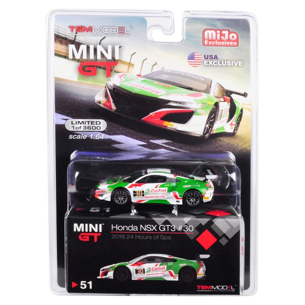 NSX GT3#30"Castrol 24 Hours of Spa (2018) Limited Edition to 3,600 Pieces Worldwide 1/64 Diecast Model Car by True Scale Miniatures MGT00051