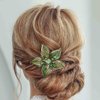 Casdre Flower Bride Wedding Hair Comb Silver Green Rhinestone Bridal Hair Piece Crystal Evening Party Hair Accessories for Women and Girls