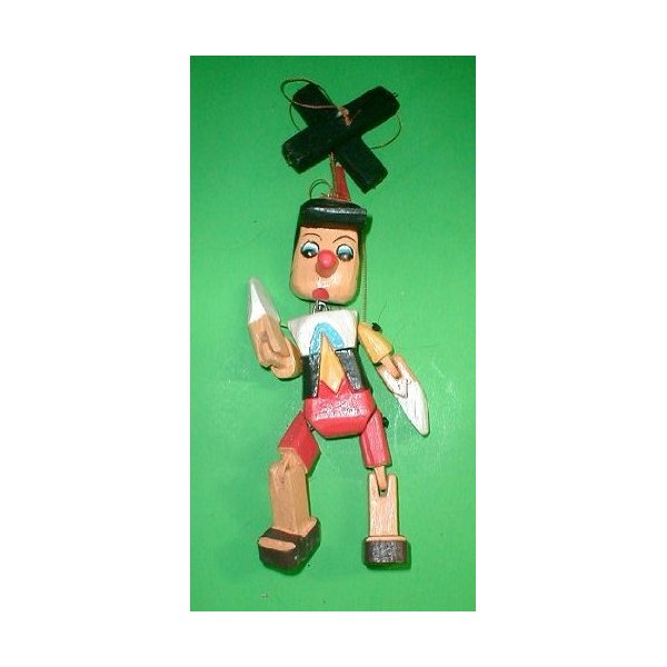 Pinocchio likeness Marionette Puppet Hand Carved Wood Small size 8"