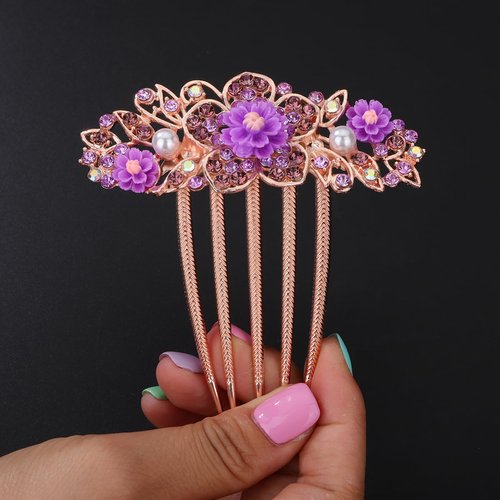 Xerling Vintage Flower Bridal Combs Floral Side Combs Crystal Rhinestone Classy Wedding Hair Comb Accessories Hair Decor for Women Girls (CombA 4)