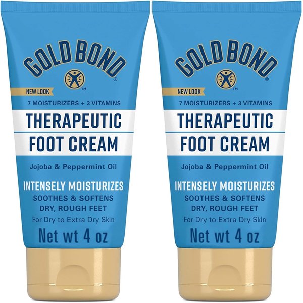 Gold Bond Therapeutic Foot Cream, 4 oz. (Pack of 2), With Jojoba & Peppermint Oil, Foot Moisturizer