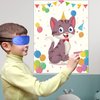 Morcheiong Pin The Tail on The Cat Birthday Party Game with 48 Hats, Cat Themed Birthday Party Favors Supplies Decorations for Kids