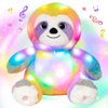 Hopearl LED Musical Sloth Colorful Stuffed Animal Lighting Up Singing Plush Toy Three Toed Sloth Adjustable Volume Lullaby Animated Soothe Birthday Gifts for Kids Toddlers, Rainbow, 10''