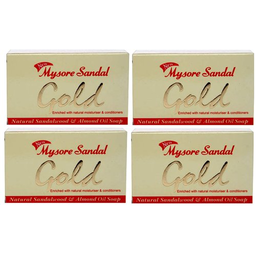 Mysore Sandal Gold Soap, 125 Grams Per Unit (Pack of 4) - Purest Sandalwood Soap - Grade 1 Soap - TFM 80% - Suitable for ALL Skin Type - Zero Dryness - Natural Sandalwood & Almond Oil Soap