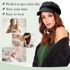 Lansigreen Newsboy Cap with Hair Extensions Short Curly Wavy Bob Hairstyle Wig Hat Beret 8 Panel Attached 14" Synthetic Hairpiece for Women Natural Black