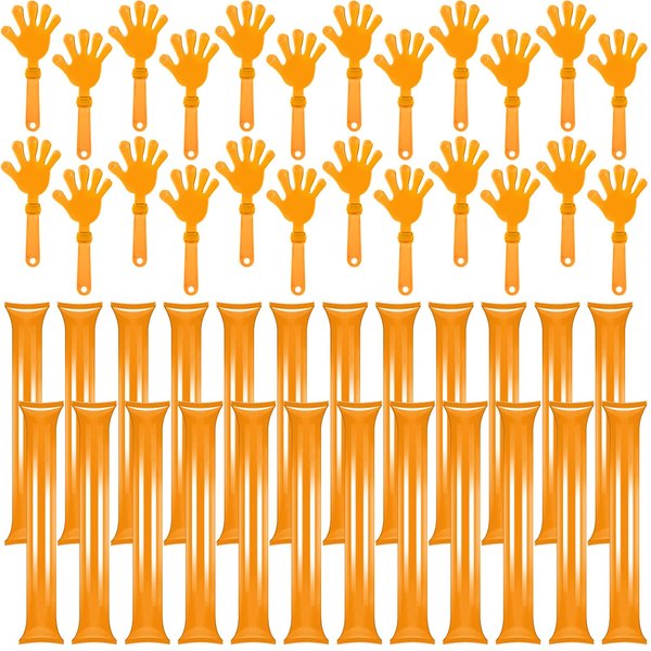 ZCYSRLQIN 48 Pcs Noisemakers Include 24 Hand Clappers 24 Thunder Sticks Cheer Noise Makers for Sporting Events Football Games School Team Spirit Items Party Favors Dance (Orange)