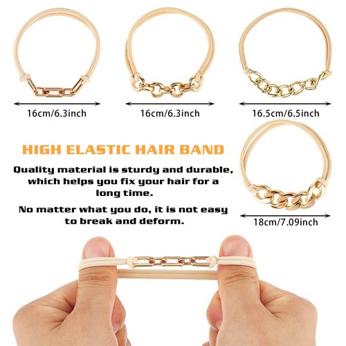 Mabor 4Pcs Gold Hair Tie Bracelet Thin Elastic Cute Hair Ties for Braids Ponytail Decorative Fancy Hair Ties Elastic Bracelet Hair Ties for Women Girls Hairstyles Accessories