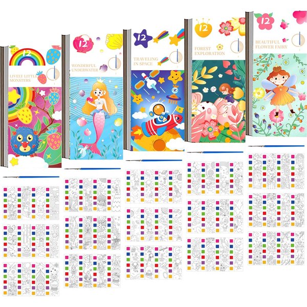 5 Pack Pocket Watercolor Paint Book Watercolor Painting Book Set Travel Pocket Watercolor Kit Pocket Hand Book Stocking Goodie Bag Stuffer Gifts for Kids