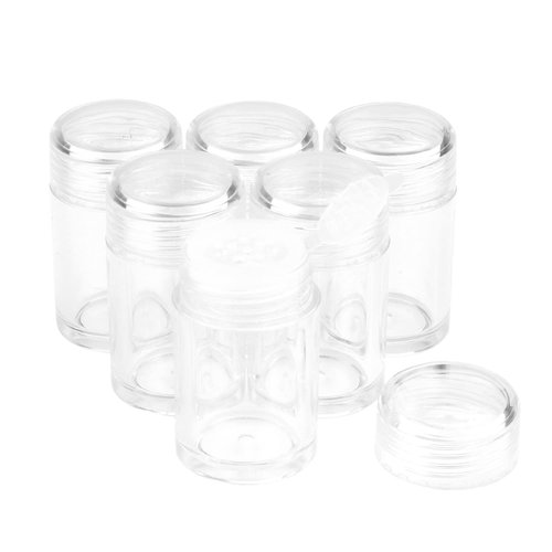 6 Pcs Plastic Loose Powder Jar 10g Clear Refillable Face Powder Case Cosmetic Sample Pots Bottles Eyeshow Powder Box Concealer Powder Sifter Container with 12 Holes (clear lid)