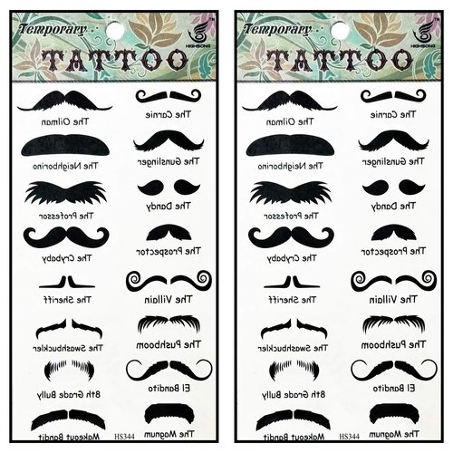Tattoos 2 Sheets Fantasy Cartoon Black Mustache Temporary Tattoos Body Art Stickers Fake Waterproof Removable Stickers Party for Teens Men Women
