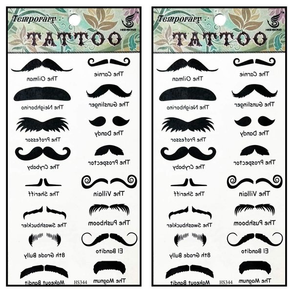 Tattoos 2 Sheets Fantasy Cartoon Black Mustache Temporary Tattoos Body Art Stickers Fake Waterproof Removable Stickers Party for Teens Men Women