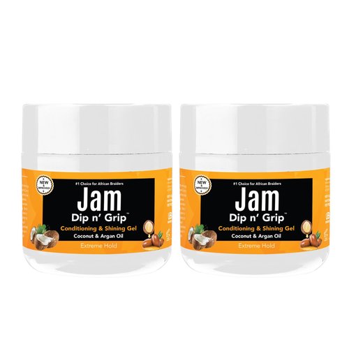 Jam Dip N Grip Coconut and Argan Oil Conditioning and Shining Gel Hair Styling Gel Extreme Hold For Hair Style 4oz (2 Pack)