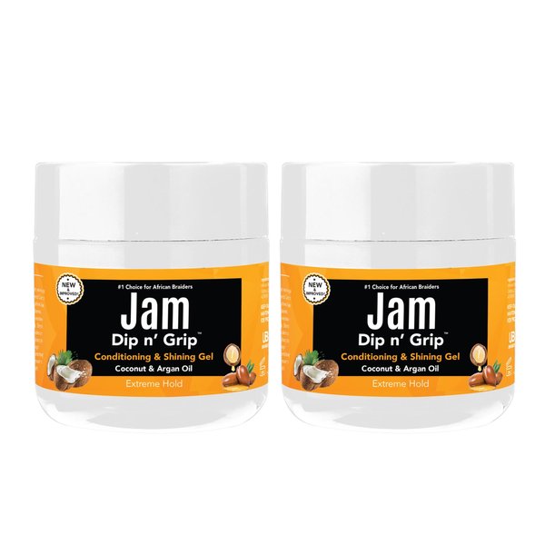 Jam Dip N Grip Coconut and Argan Oil Conditioning and Shining Gel Hair Styling Gel Extreme Hold For Hair Style 4oz (2 Pack)